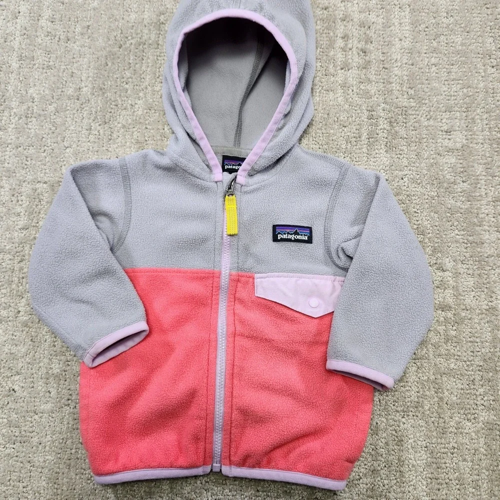 Patagonia Baby Micro D Snap-T Hooded Fleece Jacket Pink Gray 3-6M 60155